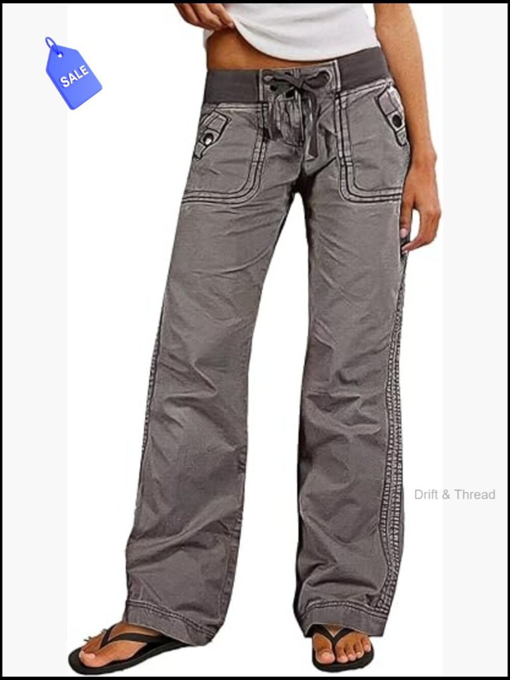 Straight Leg Pants with Drawstring Waist and Seam Detail